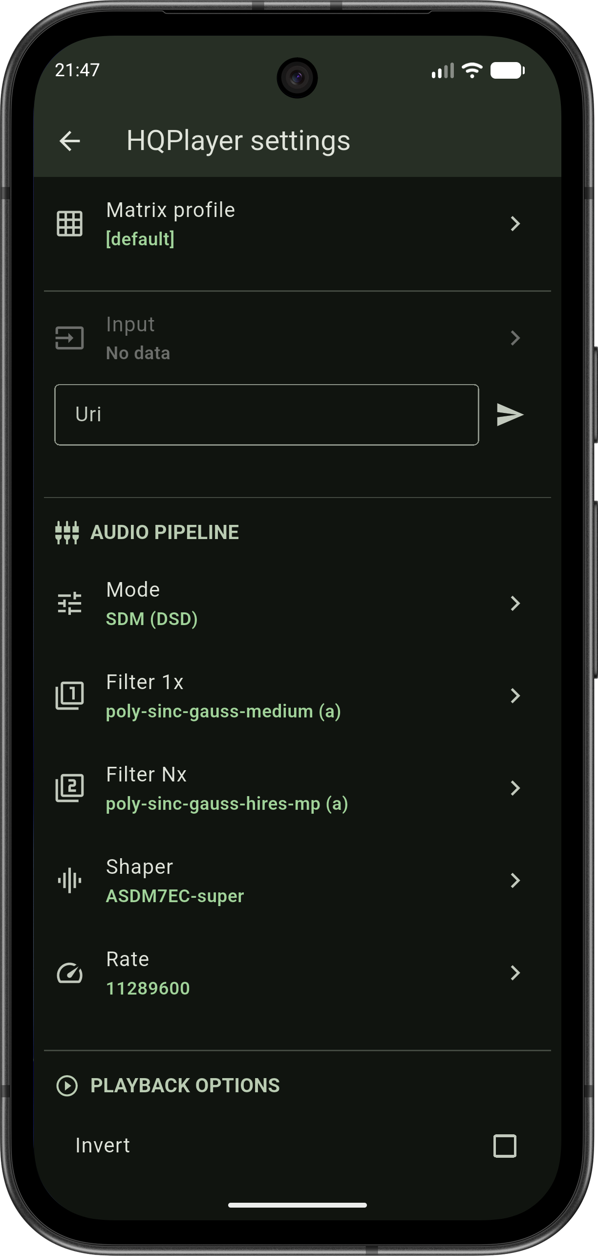 HQPlayer settings view