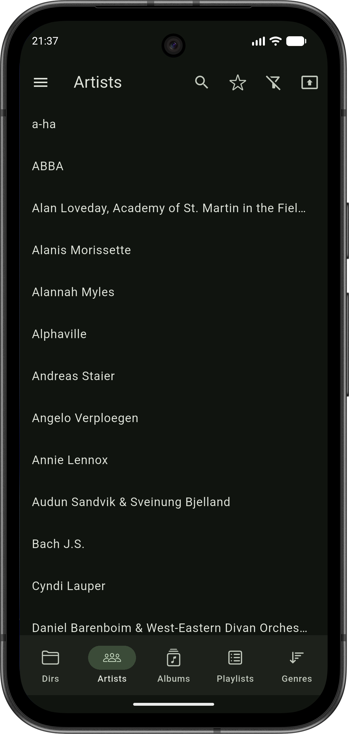 Artists list view